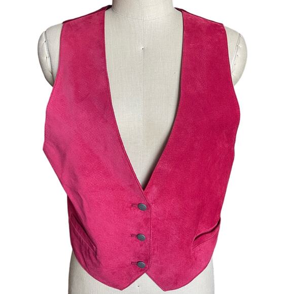 Vintage 90s Bushwacker USA Red Suede V-Neck Button Front Vest Size Medium - Picture 1 of 7